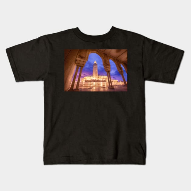 The Hassan II Mosque in Casablanca, Morocco Kids T-Shirt by mitzobs